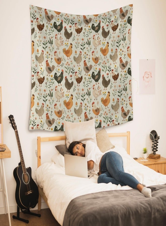 HUGANE Rustic Chicken Floral Tapestry, Farmhouse Chicken Flower Wall Tapestries, Cottagecore Botanical Farm Animal Rooster Hen Hanging Wall Decor for Bedroom Living Room Home Kitchen - Image 5